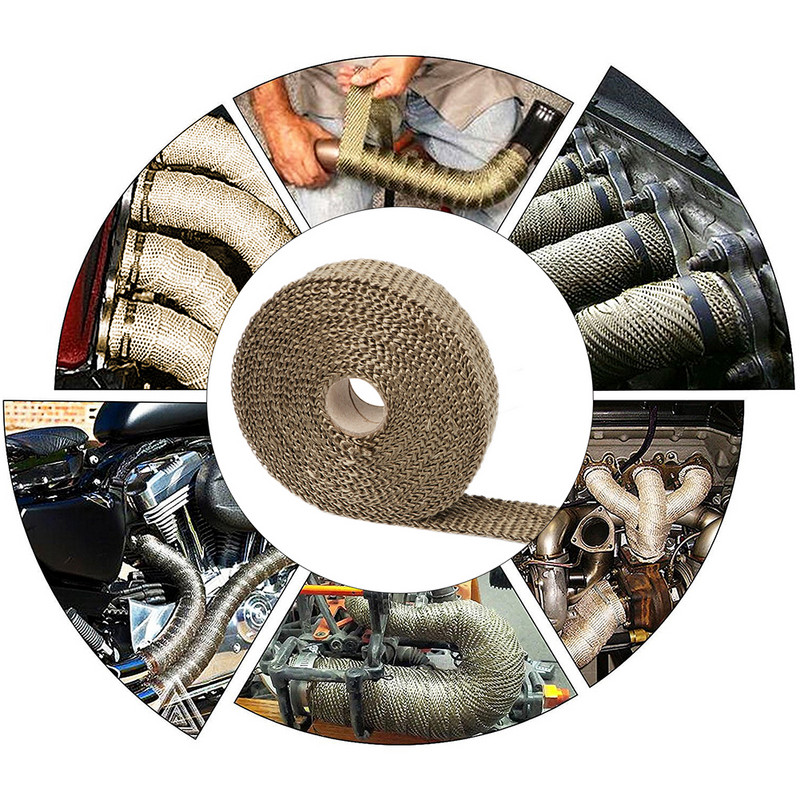 5Mx2.5cm Bandă termică de evacuare pentru motocicletă Antet de izolație pentru colector de căldură Rezistent la rulare cu 4 bucăți de legături din inox