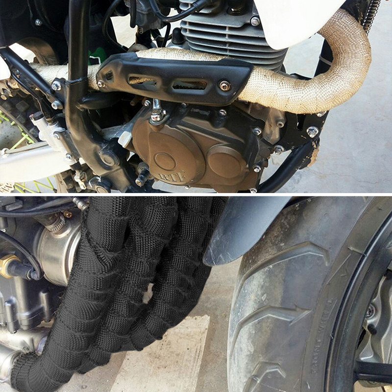 5Mx2.5cm Bandă termică de evacuare pentru motocicletă Antet de izolație pentru colector de căldură Rezistent la rulare cu 4 bucăți de legături din inox