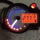KOSO RX2N Tachometer Palivomer LCD Digitálny motocyklový počítadlo kilometrov Nastaviteľný rýchlomer MAX 299 KM/H 7-farebný displej