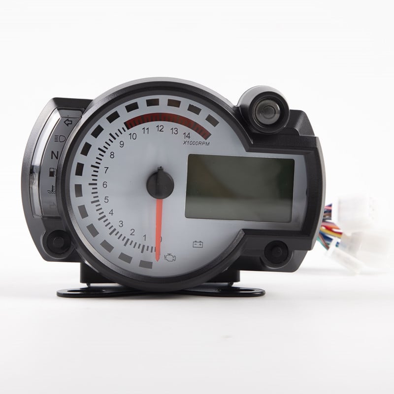 KOSO RX2N Tachometer Palivomer LCD Digitálny motocyklový počítadlo kilometrov Nastaviteľný rýchlomer MAX 299 KM/H 7-farebný displej
