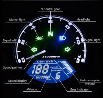 Πίνακας μοτοσικλέτας Ταχύμετρο Διακόπτης νυχτερινής όρασης Ψηφιακός δείκτης οδόμετρου LED πολλαπλών λειτουργιών Ταχόμετρο Μετρητής καυσίμου