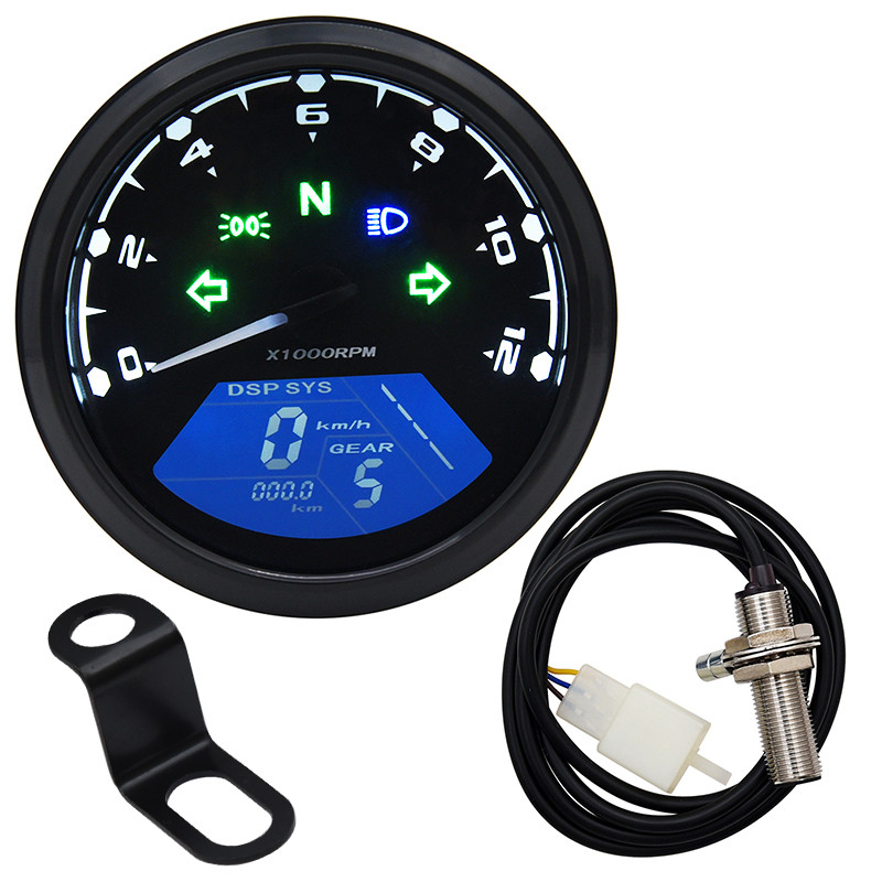 12000RPM Мотоциклетен скоростомер с тахометър 1-4 цилиндъра LCD цифров габарит за мотоциклет Комплект сензори за мотоциклети