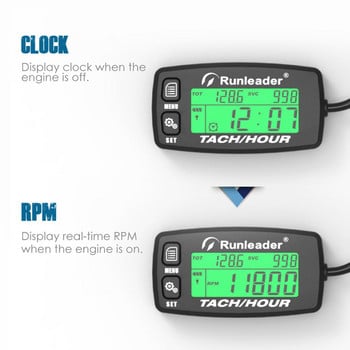 Επαγωγικό στροφόμετρο ειδοποίηση RPM Μετρητής ωρών κινητήρα με οπίσθιο φωτισμό με επαναρυθμιζόμενους μετρητές ωρών Tacho για μηχανή κοπής γκαζόν ATV μοτοσυκλέτας