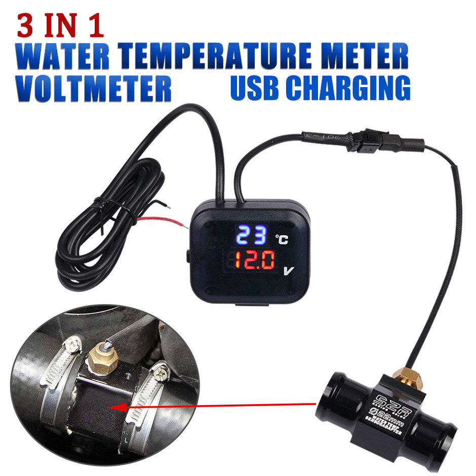 Universal For KOSO NMAX PCX Motorcycle Temperature Water Meter Voltmeter  Marker Voltage Digital Display Thermometer Charger USB 