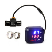 Contor de temperatură a apei universal KOSO pentru motocicletă nouă Voltmetru Încărcare USB Contor rezistent la apă trei în unu
