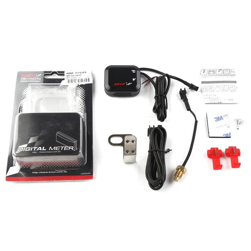Contor de temperatură a apei universal KOSO pentru motocicletă nouă Voltmetru Încărcare USB Contor rezistent la apă trei în unu