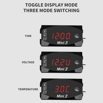 Ηλεκτρονικό ρολόι μοτοσικλέτας Θερμόμετρο 6V-30V Βολτόμετρο Τρία σε Ένα IP67 Αδιάβροχο ρολόι LED με προστασία από τη σκόνη με μεγάλη οθόνη