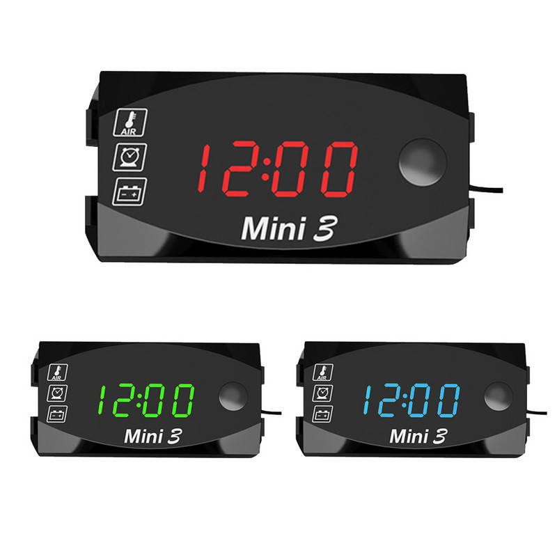 6V-30V motocyklové elektronické hodiny teplomer voltmeter tri v jednom IP67 vodotesné prachotesné LED hodinky s veľkou obrazovkou