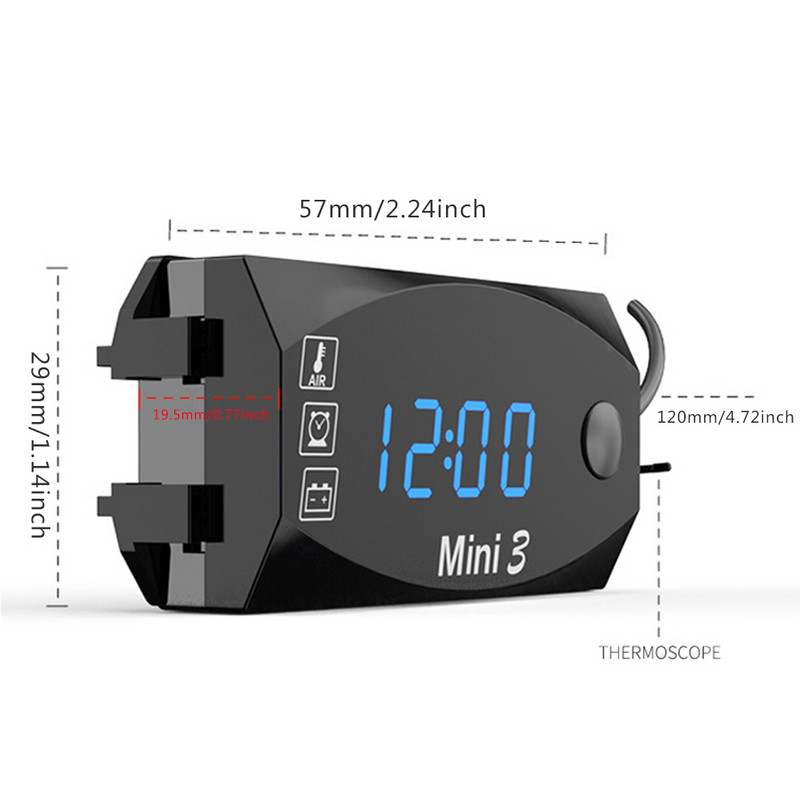 6V-30V motocyklové elektronické hodiny teplomer voltmeter tri v jednom IP67 vodotesné prachotesné LED hodinky s veľkou obrazovkou