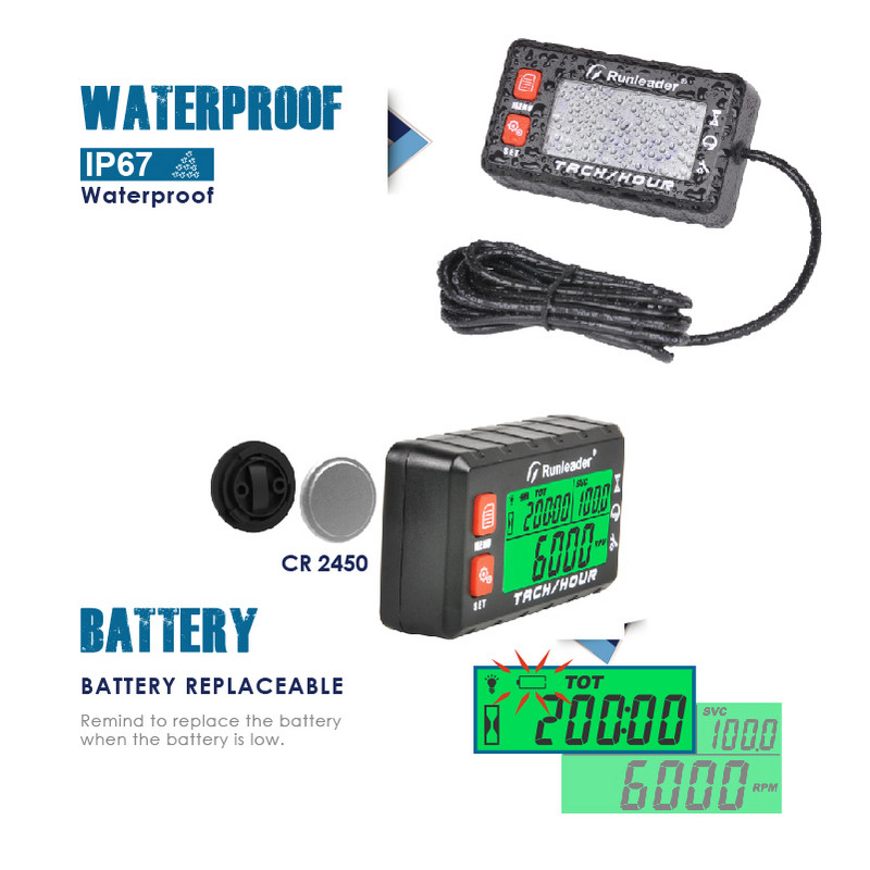 Motor fordulatszámmérő karbantartási emlékeztető üzemóra számláló digitális piros fordulatszámmérő óra többszínű háttérvilágítású kijelző csónakos fűnyíróhoz