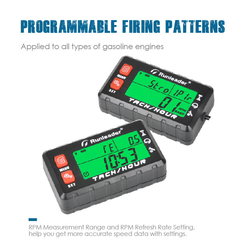 Motor fordulatszámmérő karbantartási emlékeztető üzemóra számláló digitális piros fordulatszámmérő óra többszínű háttérvilágítású kijelző csónakos fűnyíróhoz