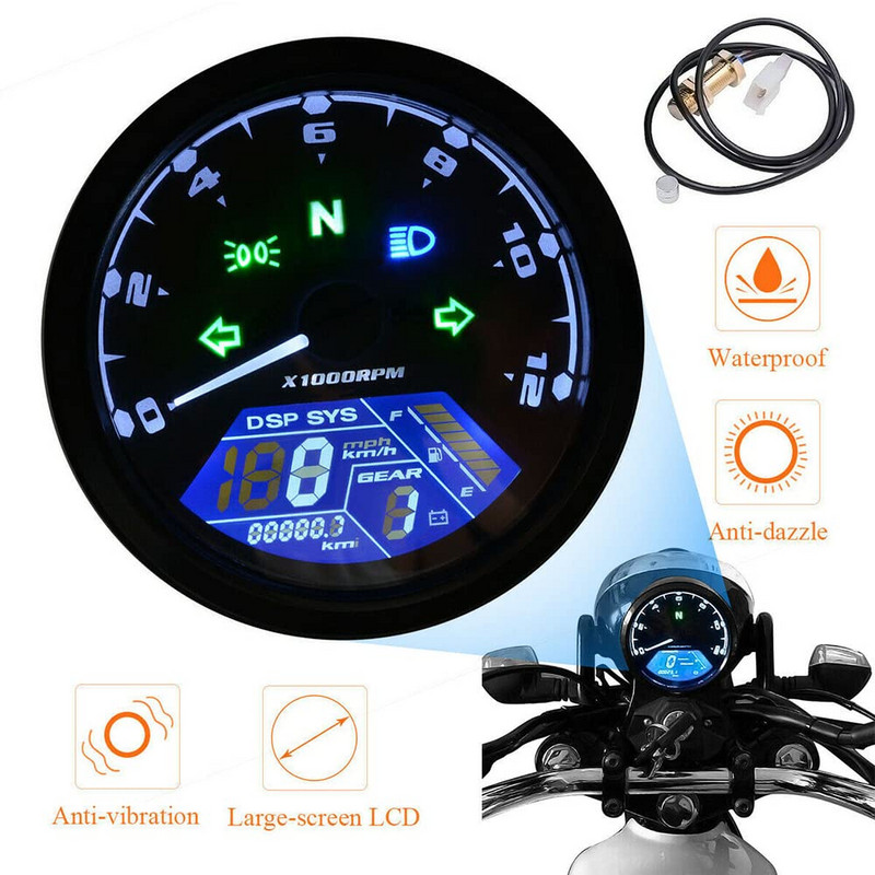 12V motocyklový LCD digitálny tachometer rýchlomer počítadlo kilometrov 12000 ot./min. km/h/mph ukazovateľ pre motocykle príslušenstvo k motocyklom