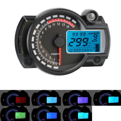 Universaalne mootorratta spidomeetri tahhomeeter läbisõidumõõdik MAX 299KM/H 7 värvi LCD digitaalne reguleeritav moto armatuurlaua instrument