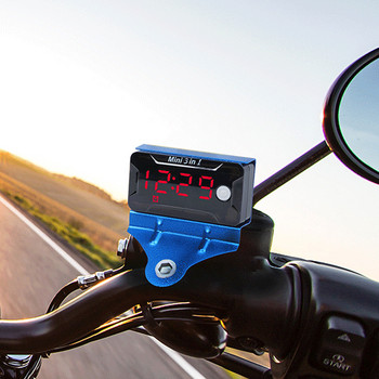 3 в 1 мотоциклет Цифров волтметър Термометър Напрежение Време Измерване на температура LCD дисплей Мини часовник Водоустойчив DC 8-72V