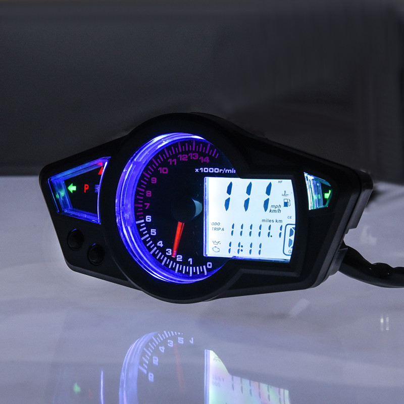 Digitálny LCD tachometer pre motocykle, otáčkomer, prístroje 10"-21" 500ohmov, 14000/11000 ot./min.