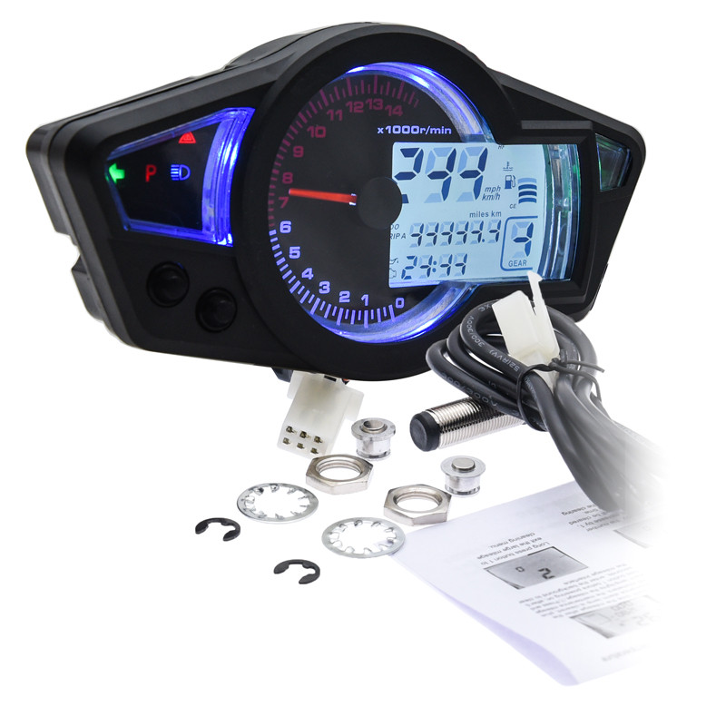 Digitálny LCD tachometer pre motocykle, otáčkomer, prístroje 10"-21" 500ohmov, 14000/11000 ot./min.