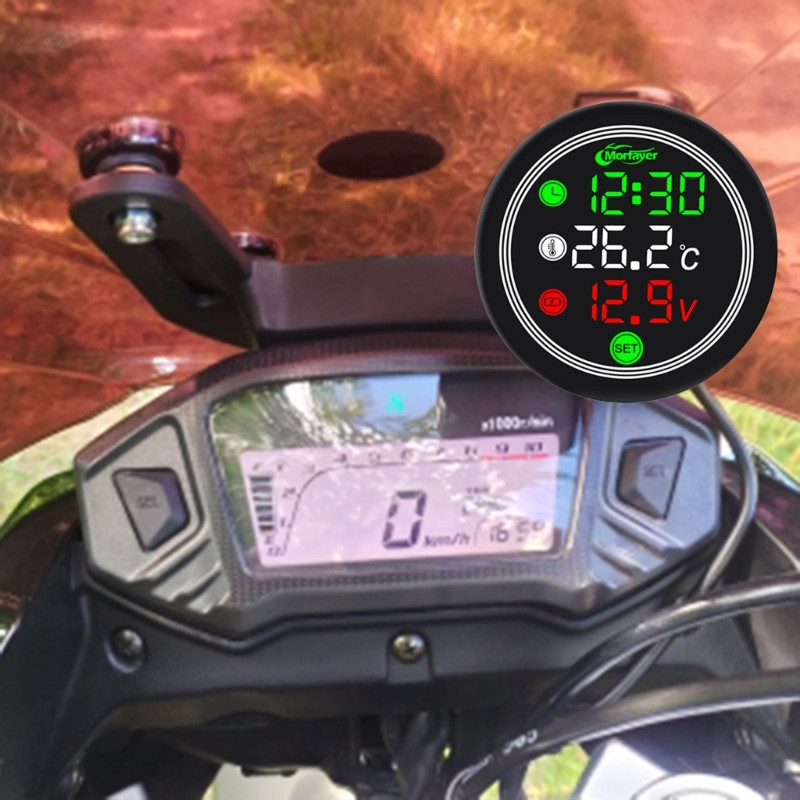 Mootorratta elektrooniline taimer Aegtermomeeter Voltmeeter 4-in-1 S7 veekindel puuteekraaniga digitaalse ekraani pingemõõtur