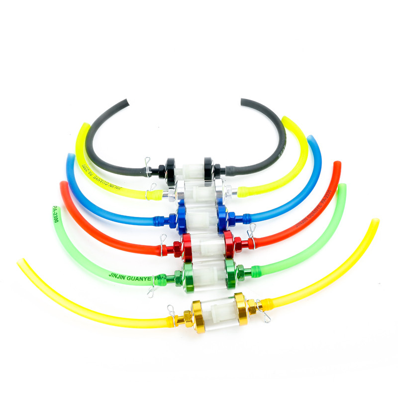 Univerzális 8 mm-es üveg benzin üzemanyag szűrő Üzemanyag tömlő motorkerékpár ATV gokarthoz Dirt Pit kerékpár robogó moped hómaró