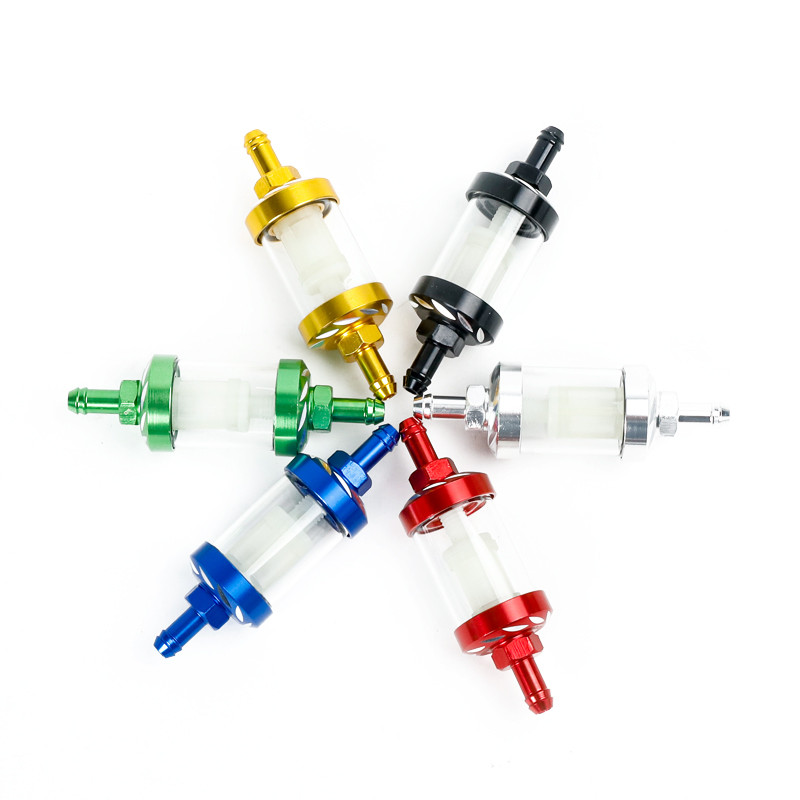 Univerzális 8 mm-es üveg benzin üzemanyag szűrő Üzemanyag tömlő motorkerékpár ATV gokarthoz Dirt Pit kerékpár robogó moped hómaró