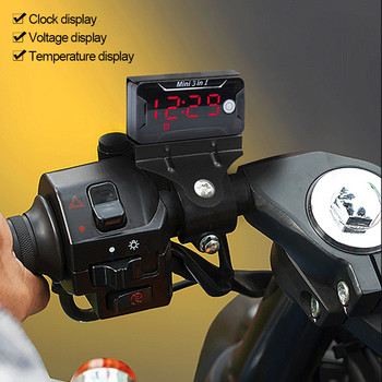 3 в 1 мотоциклет Цифров волтметър Термометър Напрежение Време Измерване на температура LCD дисплей Мини часовник Водоустойчив DC 8-72V