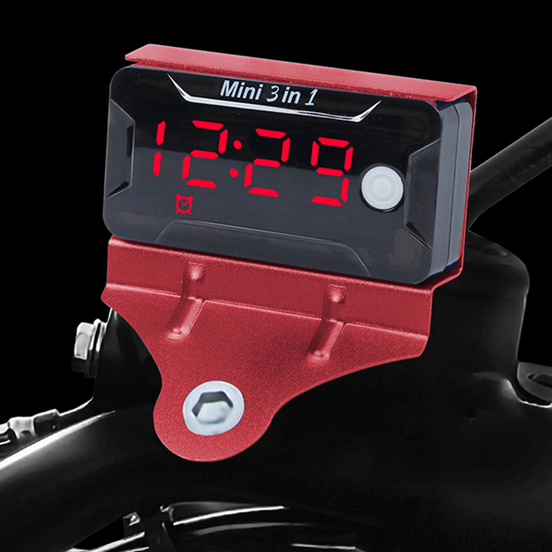 3 v 1 motocyklový digitálny voltmeter teplomer napätie čas teplota LCD displej mini hodiny vodotesný DC 8-72V