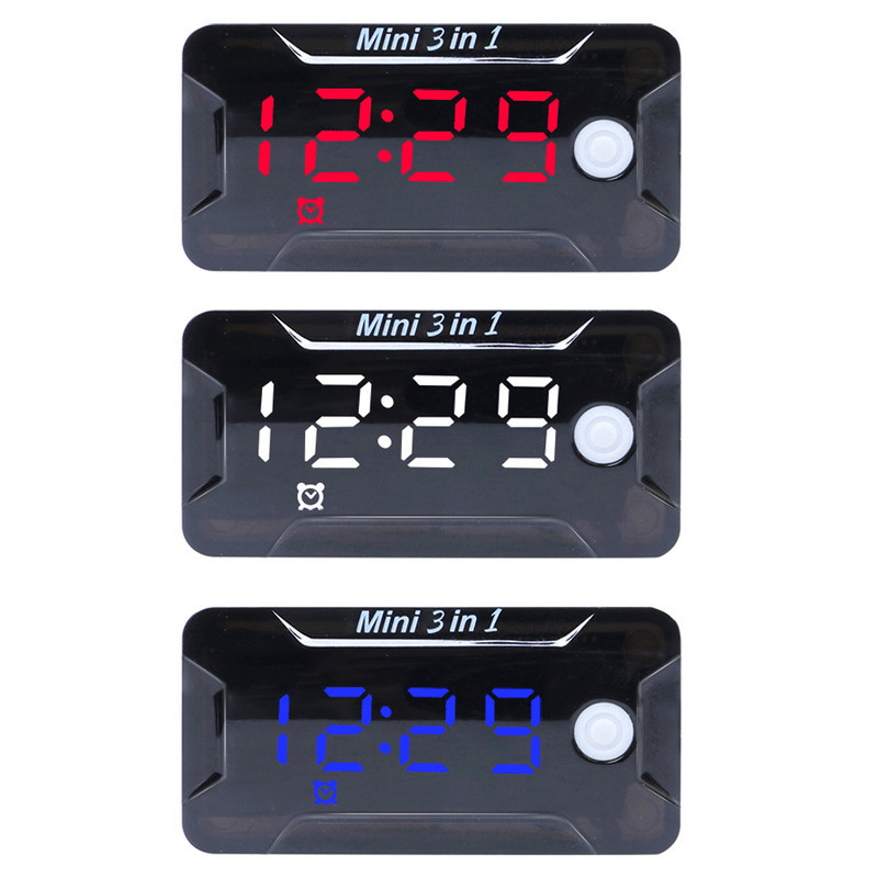 3 v 1 motocyklový digitálny voltmeter teplomer napätie čas teplota LCD displej mini hodiny vodotesný DC 8-72V