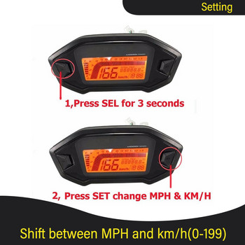 Ταχύμετρο γενικής χρήσης οδόμετρο 5 Gear 7 Οπίσθιος φωτισμός 13000 RPM 199 kmh MPH Ταχόμετρο μοτοσικλέτας LCD