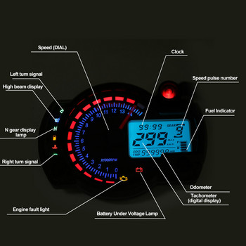 Αξεσουάρ μοτοσικλέτας 12V Ταχύμετρο LCD οδόμετρο ταμπλό Ψηφιακό ρολόι 7 χρώματα RGB Διακόσμηση Αντικατάσταση μοτοσυκλέτας