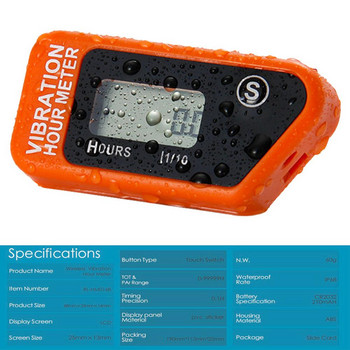 Оранжев цифров безжичен вибрационен брояч на часове Възстановяем измервателен уред за мотоциклет ATV Dirt Bike Машинно оборудване за косачка 016B
