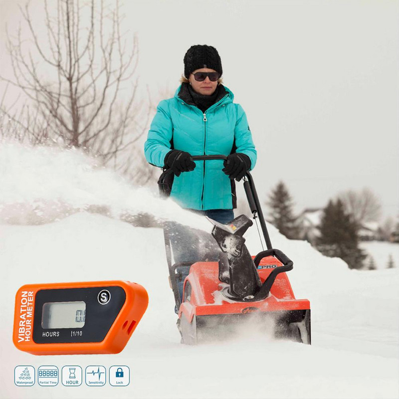 Oranžový digitálny bezdrôtový vibračný merač hodín s resetovateľným meračom pre motocykel, štvorkolku, motocykel, kosačku na trávu, strojové vybavenie 016B