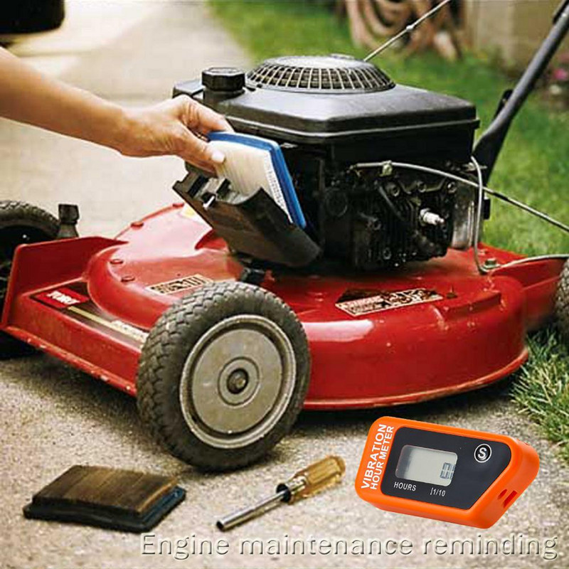 Oranžový digitálny bezdrôtový vibračný merač hodín s resetovateľným meračom pre motocykel, štvorkolku, motocykel, kosačku na trávu, strojové vybavenie 016B
