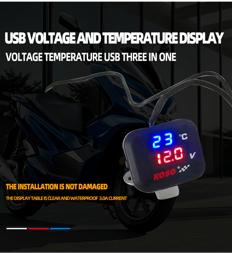 Mootorratta KOSO pinge temperatuuri näidik USB laadija voltmeetri termomeetri näidik YAMAHA XMAX PCX NMAX TMAX Vespa jaoks