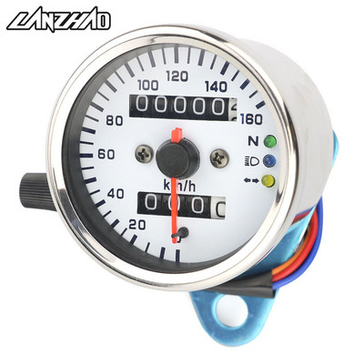 Μοτοσικλέτα Ρετρό Ταχύμετρο Χιλόμετρο 12V Μοτοσικλέτας Μετρητής διπλής ταχύτητας με ένδειξη LED Universal για Harley Kawasaki Cafe Racer