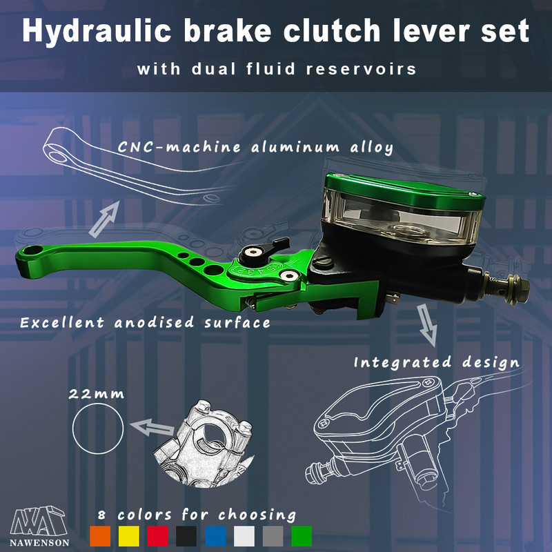 CNC hliníková sada 7/8" 22mm motocyklových hydraulických brzdových spojkových pák s nádržkou hlavného valca