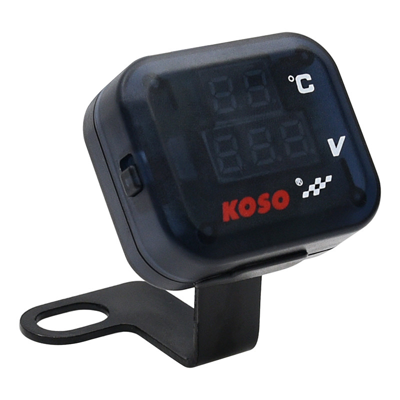 3 viename Koso motociklo temperatūros matuoklis LED voltmetras su USB prievadu moto termometrui