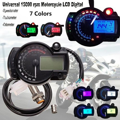 Moderný motocyklový digitálny svetelný LCD digitálny ukazovateľ s 15 000 ot./min., rýchlomer, otáčkomer, počítadlo kilometrov, nastaviteľný rýchlomer motocykla