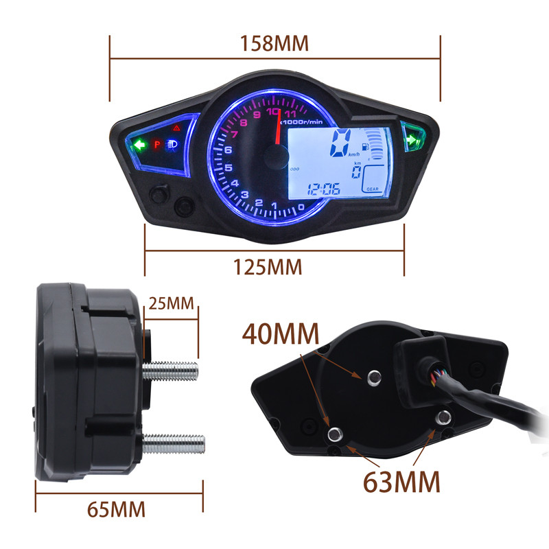 Vitezometru digital LCD pentru motociclete Tahometru PS250 Instrumente 0-299 km/h 14000/11000 RPM Instrumente taho cu ODO TRIP