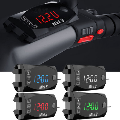 Ceas electronic universal pentru motociclete 3 în 1, termometru, voltmetru, 12 V IP67, impermeabil, rezistent la praf, cu LED, afișaj digital