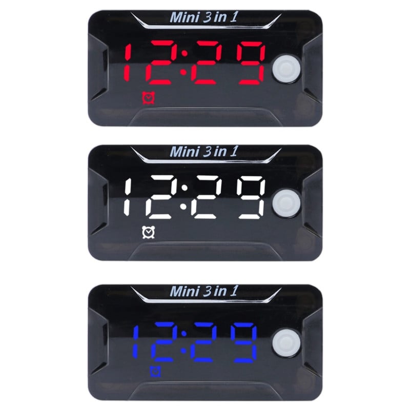 Univerzálne 3-v-1 motocyklové elektronické hodiny s teplomerom a voltmetrom, prachotesné LED hodinky s digitálnym displejom, DC 8V-72V, dropshipping