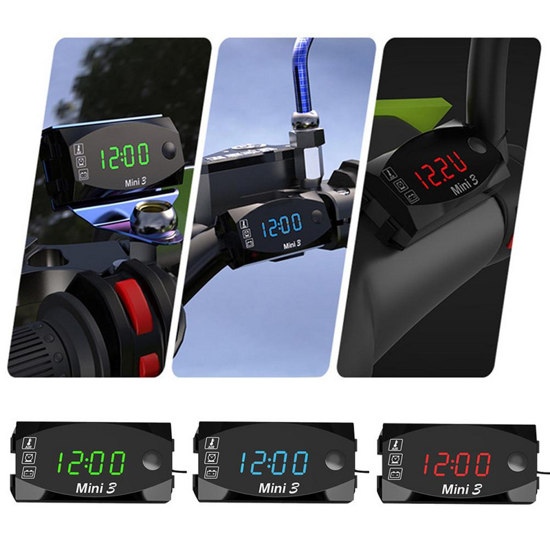 DC 6V-30V 3-în-1 Ceas de timp digital Termometru Voltmetru Afișaj LED Motocicletă IP67 Tester impermeabil pentru barcă auto