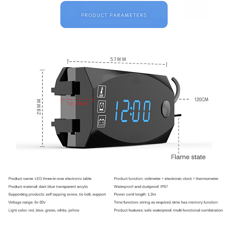 AOZBZ Auto hodiny 12V 2 v 1 digitálny LED displej merače voltmeter indikátor ukazovateľ panel merač pre auto auto motocykel príslušenstvo