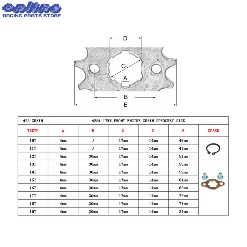 428# 17mm-es első motor lánckerék 10 11 12 13 14 15 16 17 18 19T fog a Dirt Pit Bike ATV Quad Go Kart Buggy Scooter motorkerékpárhoz