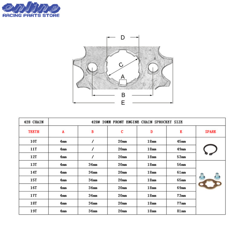 428# 20mm 10T-19T első motor lánckerék KAYO BSE SSR SDG Dirt Pit Bike ATV Quad Go Kart Moped Buggy Scooter motorkerékpárhoz