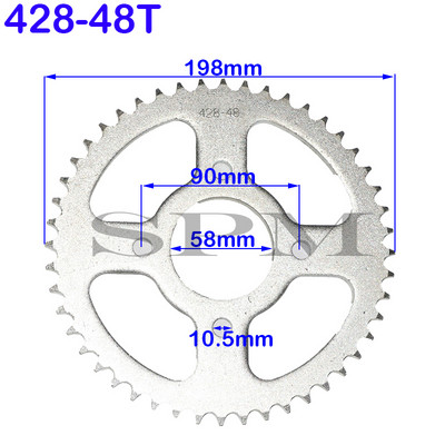 Zupčanik za motocikl skuter 420/428 37T 41T 48T zub 58mm / 90mm stražnji lančanik pogodan za off-road motocikle