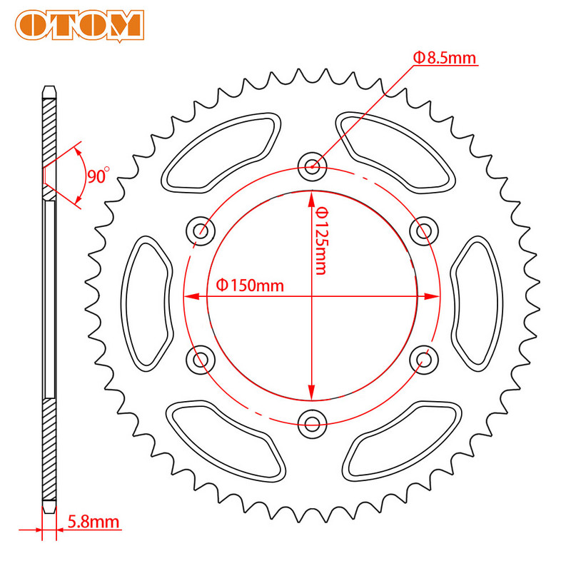 Oceľové reťazové koleso OTOM Motokros 41T 46T 47T 49T 52T pre KTM EXC EXCF SX SXF SXC XCW SMR SMC MXC LC4 LSE, diel na motocykel