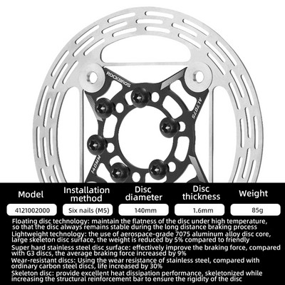 ROCKBROS kerékpár tárcsafék rozsdamentes acél rotoros tárcsafék nagy szilárdságú hidraulikus MTB országúti úszó kerékpár alkatrész 160 mm/140 mm