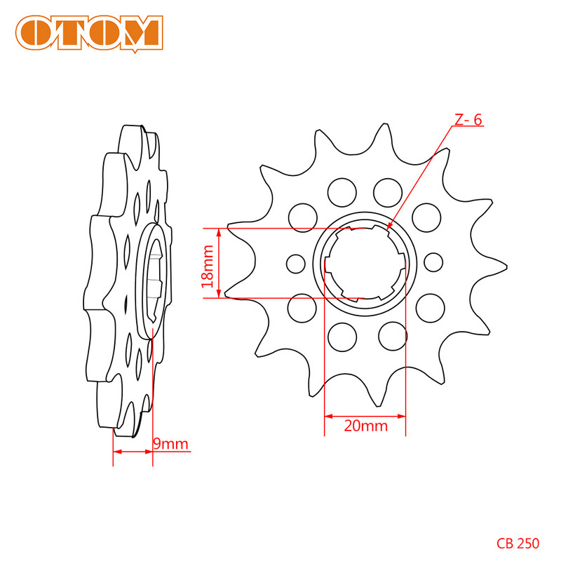 Ozubené koleso motora OTOM pre motocykel 13T s prednou reťazou motora pre ZONGSHEN 250CC KAYO T6 K6 ZS250GY-3 4 ventily, diely motora CB125-250
