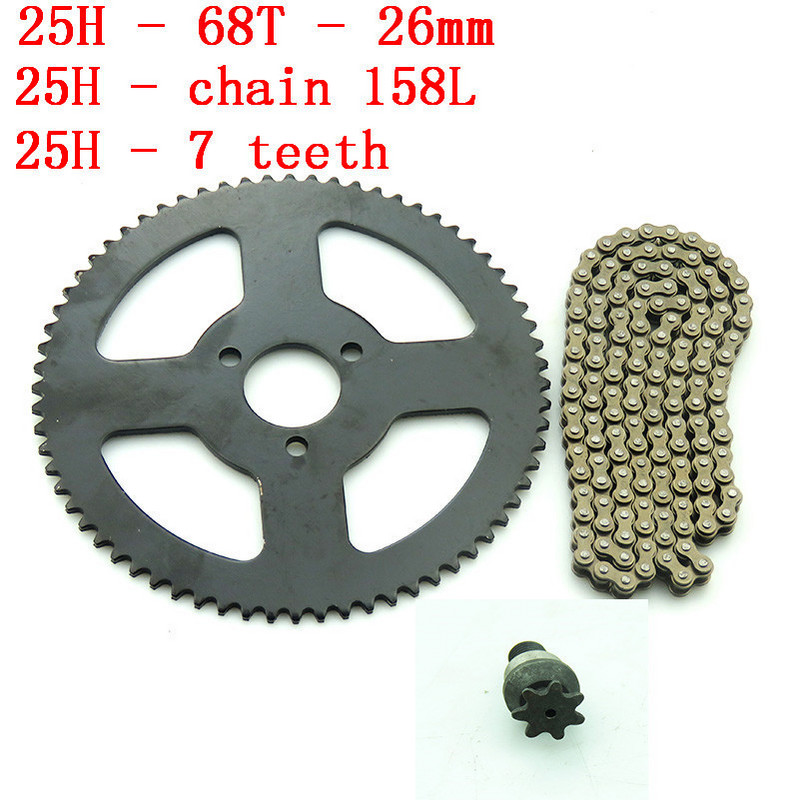 25H 158L 68T hambaga 26 mm tagumine ketiratas 7T hammasratas 47cc 49cc ATV Quad Mini Dirt Pocket jalgratastele Minimoto