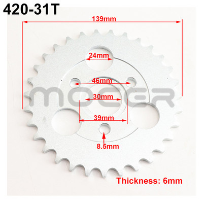Reťaz pre motocykel 420 24T/26T/28T/29T/31T/35T/37T zuby 30 mm zadné ozubené koleso pre motocykle Honda Monkey, diely do pit dirt bike.