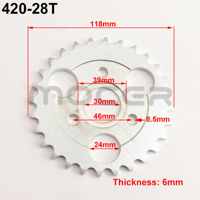 Reťaz pre motocykel 420 24T/26T/28T/29T/31T/35T/37T zuby 30 mm zadné ozubené koleso pre motocykle Honda Monkey, diely do pit dirt bike.